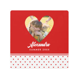 フォトパーソナライズされたシック赤いハートフレーモダンム メタルプリント