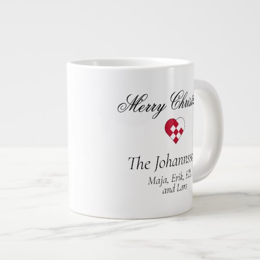 フォトパーソナライズされたスモールユール（キリスト降誕祭）ハート ジャンボコーヒーマグカップ (正面右)