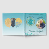 フォトパーソナライズされたティール（緑がかった色）ブルーグリッター90誕生日 ゲストブック (全面)