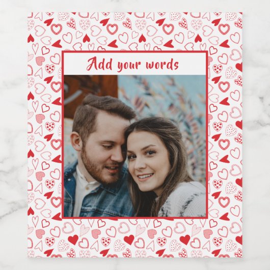 フォトパーソナライズされたハートパターのワインラベル ワインラベル (シングルラベル)