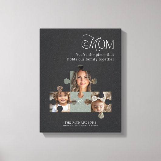 フォトパーソナライズされたパズルピースアートママ+ 2名 キャンバスプリント (正面)