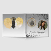 フォトパーソナライズされたブラックグリッタースウィート16誕生日 ゲストブック (全面)