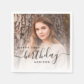 フォトパーソナライズされたブラックスクリプト18誕生日 スタンダードカクテルナプキン (正面)