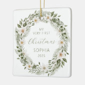 フォトパーソナライズされたベビー初めてのクリスマスウッドランド セラミックオーナメント (左)