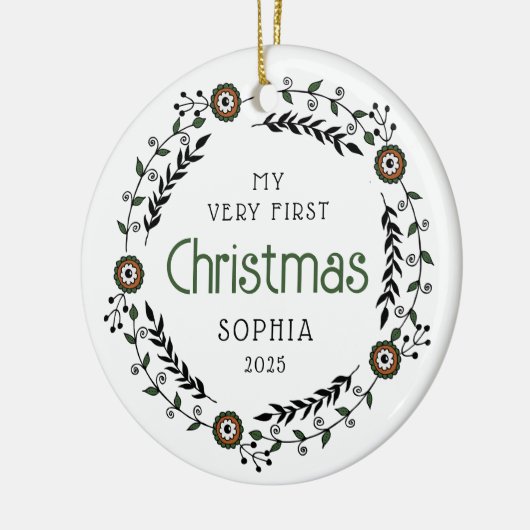 フォトパーソナライズされたベビー初めてのクリスマス北欧 セラミックオーナメント (左)