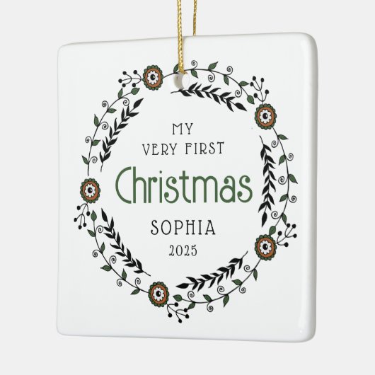 フォトパーソナライズされたベビー初めてのクリスマス北欧 セラミックオーナメント (左)