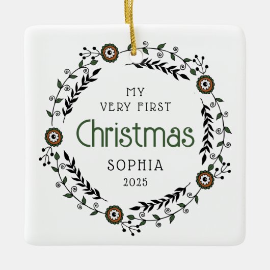 フォトパーソナライズされたベビー初めてのクリスマス北欧 セラミックオーナメント (正面)