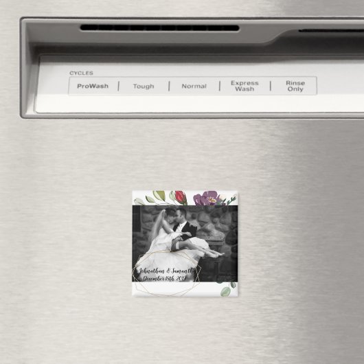 フォトパーソナライズされたマグネットホワイトローズ金ゴールドジオメトリ マグネット (インサイチュ (食洗機))