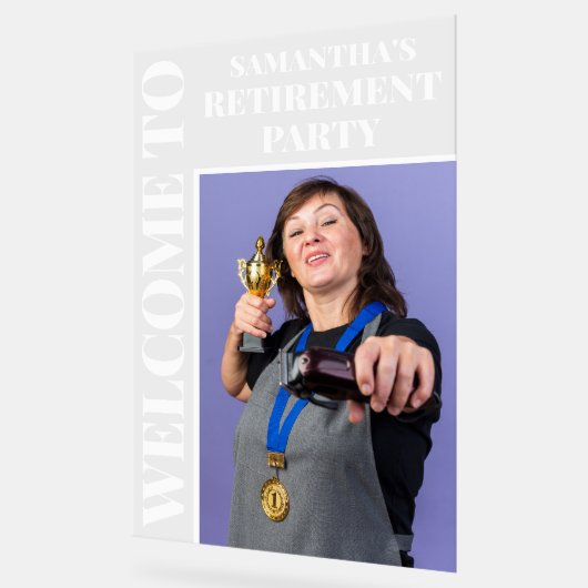 フォトパーソナライズされたリタイアパーティーへようこそ アクリルサイン (傾斜)