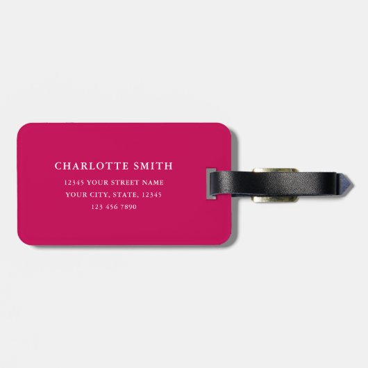 フォトパーソナライズされた深いピンクシンプルモダン ラゲッジタグ (裏面横)