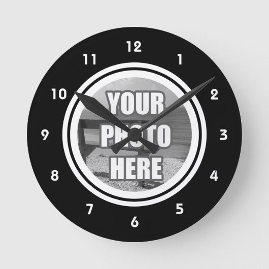 フォトパーソナライズされた白黒 ラウンド壁時計 (正面)