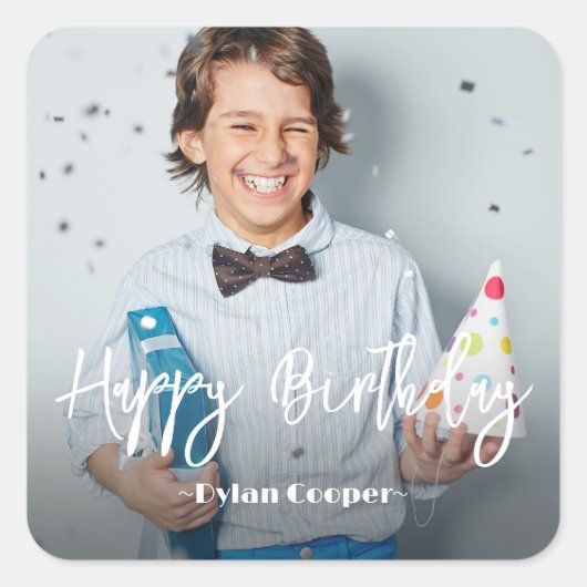 フォトパーソナライズされた誕生日 スクエアシール (正面)