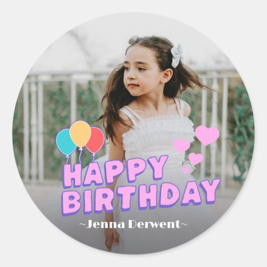 フォトパーソナライズされた誕生日 ラウンドシール (正面)