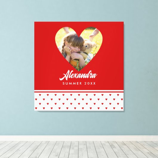 フォトパーソナライズされた赤いハートフレームモダン誕生日 キャンバスプリント (インサイチュ (ウッドフロア))