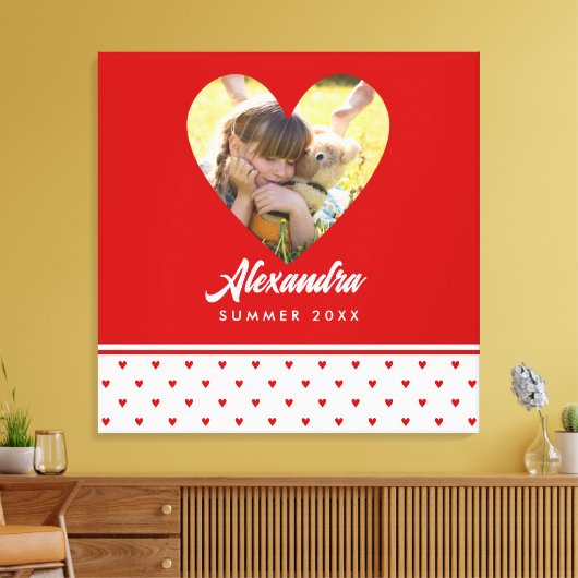 フォトパーソナライズされた赤いハートフレームモダン誕生日 キャンバスプリント (インサイチュ (リビング))