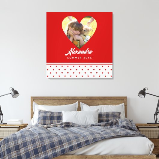 フォトパーソナライズされた赤いハートフレームモダン誕生日 キャンバスプリント (インサイチュ (寝室))