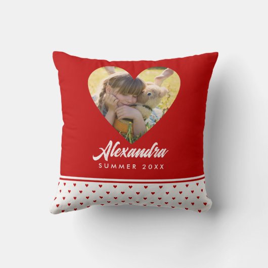 フォトパーソナライズされた赤いハートフレームモダン誕生日 クッション (裏面)
