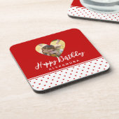 フォトパーソナライズされた赤いハートフレームモダン誕生日 コースター (左側)