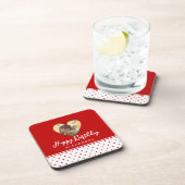 フォトパーソナライズされた赤いハートフレームモダン誕生日 コースター (右側)