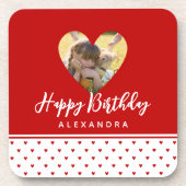 フォトパーソナライズされた赤いハートフレームモダン誕生日 コースター (正面)