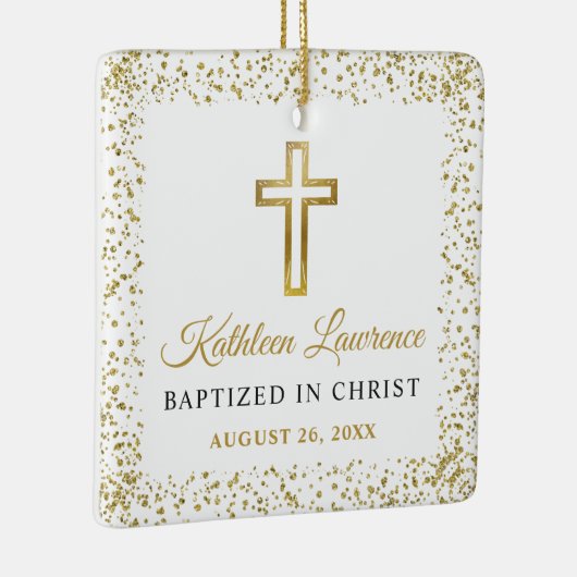 フォトパーソナライズされた金ゴールドグリッタークロスガールバプテスマ セラミックオーナメント (右)