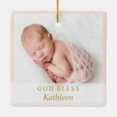 フォトパーソナライズされた金ゴールドグリッタークロスガールバプテスマ セラミックオーナメント (裏面)