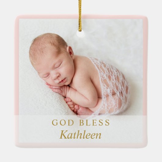 フォトパーソナライズされた金ゴールドグリッタークロスガールバプテスマ セラミックオーナメント (裏面)