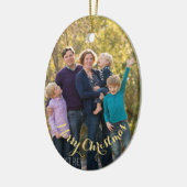 フォトパーソナライズされた金ゴールド文字オーバルクリスマス セラミックオーナメント (左)