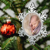 フォトパーソナライズされた金ゴールド文字ベビーの最初の作成 スノーフレークピューターオーナメント