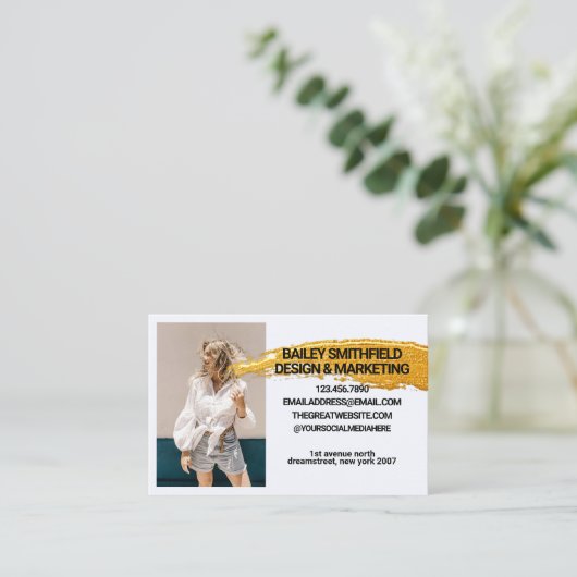 フォトパーソナライズされた金ゴールド絵画の 名刺 (スタンド正面)