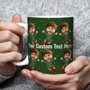 フォトパーソナライズされた顔おもしろいクリスマス小妖精や小人キッド コーヒーマグカップ