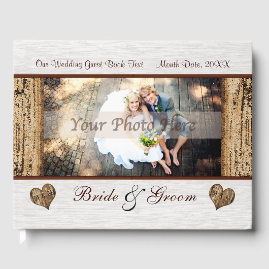 フォトパーソナライ素朴ズ木製結婚のゲストブック ゲストブック (正面)