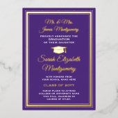 フォトパープルとゴールドフォイルの卒業発表 箔招待状 (正面)