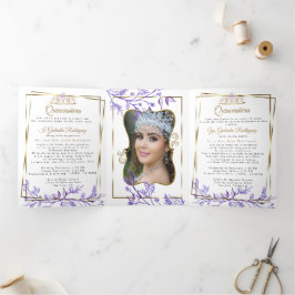 フォトパープルの葉のミスカインスアニョス2枚 三つ折り招待状