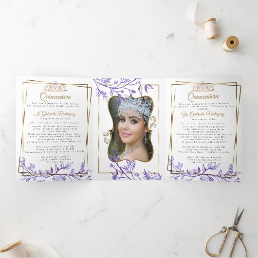 フォトパープルの葉のミスカインスアニョス2枚 三つ折り招待状 (内部)