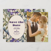 フォトパープルアイリスアールヌーボー結婚ズ セーブザデート (正面/裏面)