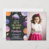 フォトパープルアウタースペース誕生日招待状 招待状 (正面)