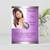 フォトパープルエレガントピンクシルバーバルーン21st 招待状 (スタンド正面)