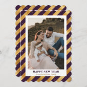 フォトパープルエレガント金ゴールドハッピーニューイヤーカード シーズンカード (正面/裏面)