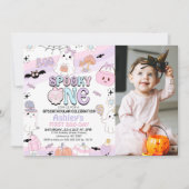フォトパープルガールズ不気味ハロウィーン1st誕生日 招待状 (正面)