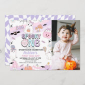 フォトパープルガールズ不気味ハロウィーン1st誕生日 招待状 (正面/裏面)