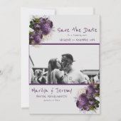 フォトパープルグランジフローラフラット日付カードを保存 セーブザデート (正面)