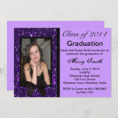フォトパープルグリッター卒業招待状 招待状 (正面/裏面)