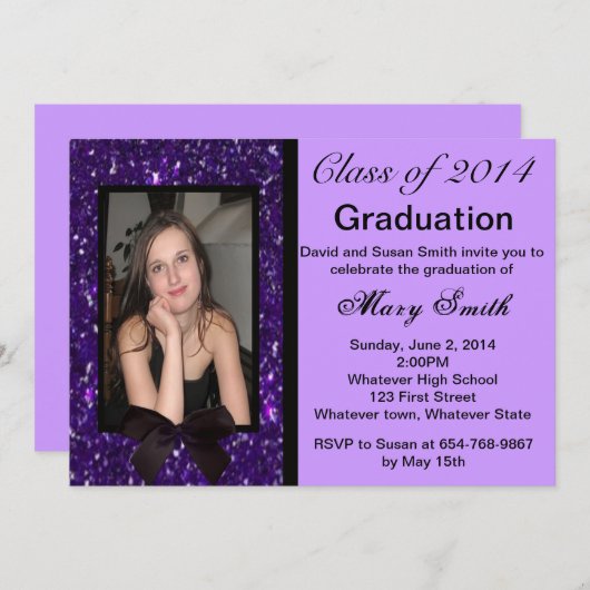 フォトパープルグリッター卒業招待状 招待状 (正面/裏面)