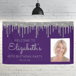 フォトパープルシルバーグリッタードリップ40歳の誕生日 横断幕