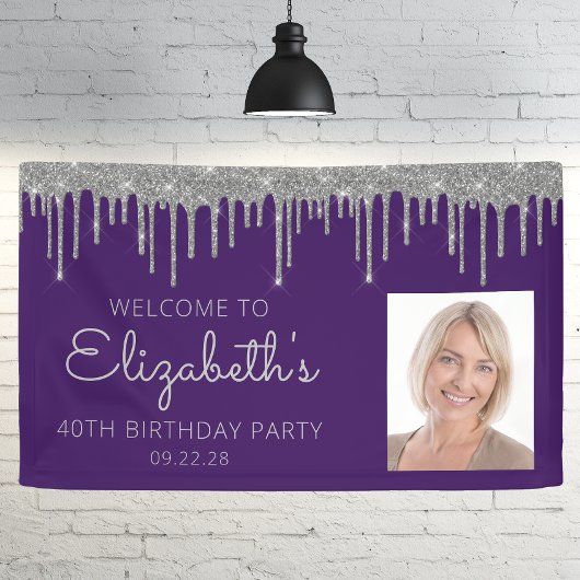 フォトパープルシルバーグリッタードリップ40歳の誕生日 横断幕