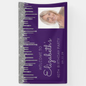 フォトパープルシルバーグリッタードリップ40歳の誕生日 横断幕 (縦)