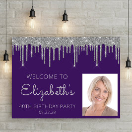 フォトパープルシルバーグリッター40th Birthday Welcome ポスター