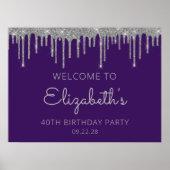 フォトパープルシルバーグリッター40th Birthday Welcome ポスター (正面)