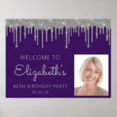 フォトパープルシルバーグリッター40th Birthday Welcome ポスター (正面)